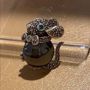 SS/Hematite/Emerald/Marcasite Mouse Pin/Brooch